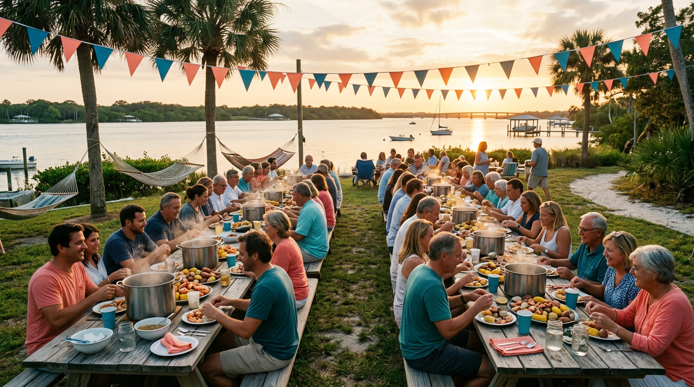 Coastal clambake community gathering